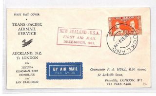 Bn152 1937 Zealand Auckland Trans - Pacific Airmail Cover London