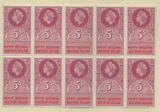 Northern Ireland Unmounted Block Of Ten Five Shillings Petty Sessions