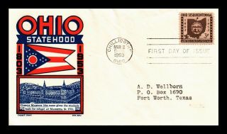 Dr Jim Stamps Us Ohio Sesquicentennial Fdc Ken Boll Cover Chillicothe Scott 1018