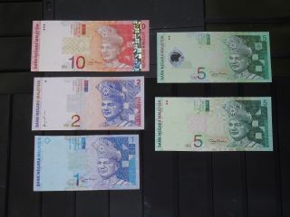 Malaysia 5 Banknotes 1,  2,  5,  10 Ringgit 1996 - 1999 Unc Us Uk