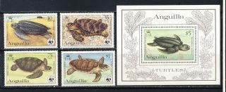 Anguilla,  British Caribbean,  Wwf Turtle Set With Sheet Mnh Vf Complete 91.  75