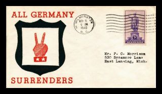 Dr Jim Stamps Us Germany Surrenders World War Ii Event Cover 1945