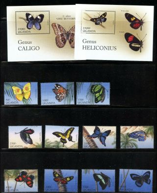 Mnh Butterfly Topical Stamps Africa Uganda,  Souvenir Sheets
