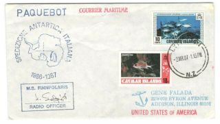 1987 Cayman Islands Antarctic Paquebot Cover Signed By Radio Officer W/ Insert
