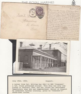 1894/1905 Gosport Duplex Cover Hms Crescent Royal Marines Letter Wm Kay,  Ppc