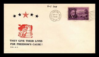 Dr Jim Stamps Us East Lansing Michigan Vj Day Wwii Patriotic Cover 1954