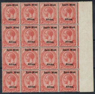 South West Africa 1923 Kgv 1d Mnh Block Setting I