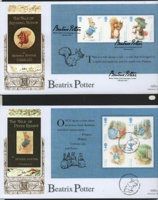 Gb 2016 Benhams Gold Fdc Beatrix Potter Booklet Panes 4 Postmark Stamps 4 Covers
