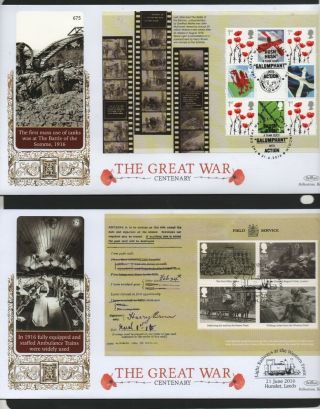 Gb 2016 Benhams Gold Fdc The Great War Booklet Panes 4 Postmarks Stamps 4 Covers