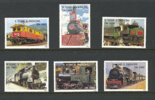 St.  Thomas And Prince Islands 1995 Railway Locomotives 6 Values Mnh