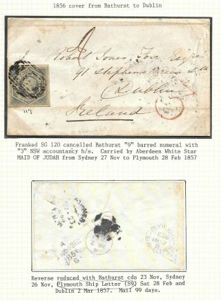 Bathurst N.  S.  W.  1857 Cover To Dublin Maid Of Judah Plymouth Ship Letter.