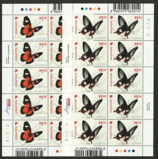 Singapore 2019 Philippines Joint Issue Butterfly 2 X Full Sheet 10 Stamps Each