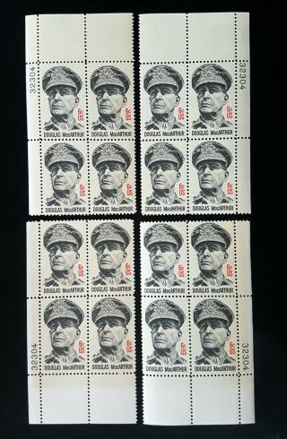 1971 Matching 4 Corner Plate Blocks 1424 Mnh Us Stamps Gen Douglas Macarthur