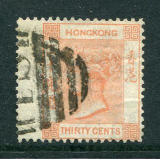 1863/71 China Hong Kong Qv 30c Stamp - Wing Margin With Blue S1 Killer Chop