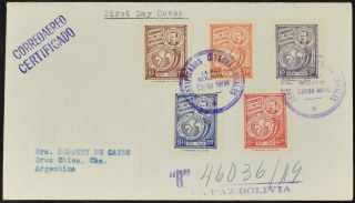 Bolivia 1949 Upu Registered Fdc First Day Cover C53574