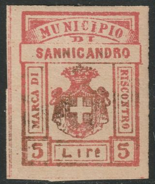 Sannicandro 1896 Em.  Non Dentellata 5 Lire Vermiglio Mh Cv 200