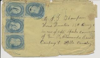1863 Use Of 4 63 1c Ben Franklin On Civil War Cover To Headquarters Of The 13th