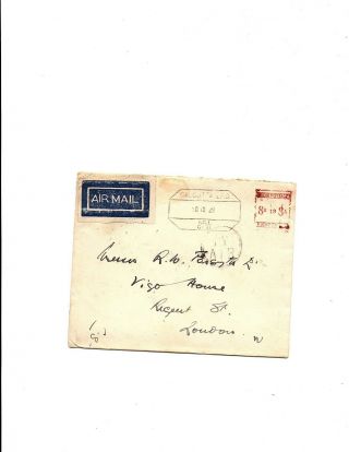 Stamps India 1929 Early Meter Cancel Ici/c - 21 Airmail To England Via Karachi