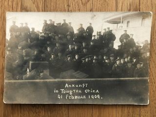 China Old Postcard German Soldiers Sailors Arrived In Tsingtau 1909