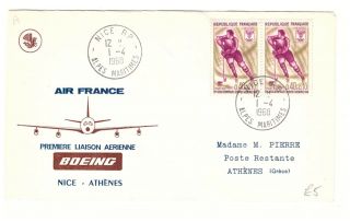 France 1968 Air France First Flight Cover To Athens Boeing Aircraft