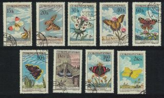Czechoslovakia Butterflies And Moths 9v Cancelled Sg 1257 - 1265 Mi 1301 - 1309