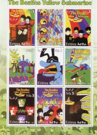 Eritrea 2003 Mnh The Beatles Yellow Submarine 9v M/s I Music Celebrities Stamps