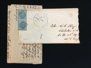 Nc Salem 1863 Confederate Cover Csa 7 Pair Grid Cancel To Soldier W/content