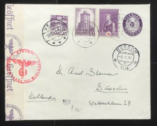 Denmark 1942.  Uprated P.  S.  Cover To Netherlands.  German Censorship.  Arr.  Canc.
