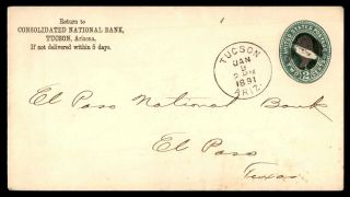 Mayfairstamps Ad 1891 Tucson National Bank Advertising To El Paso Tx Cover Wwb18
