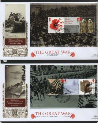 Gb 2017 Benhams Gold Fdc The Great War Booklet Panes 4 Diff Postmark Stamps X 4