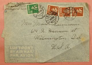 1941 Norway Kvinesdal Cancel Airmail To Usa Wwii Censored