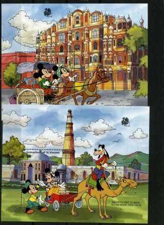 St.  Vincent & Grenadines 1989 Disney Characters In India Set Of 2 S/s Mnh