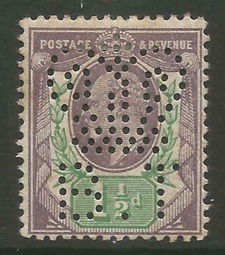 Stamps - Great Britain.  1902.  1½d Purple & Green.  Board Of Trade Perfin.  Mlh.