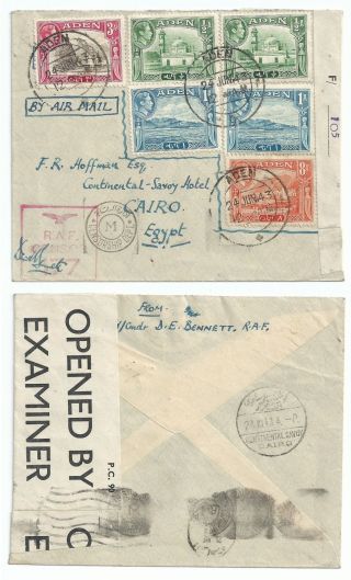 Aden 1943 Airmail Raf Censor Mixed Franking