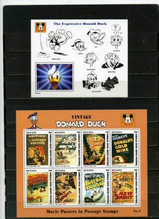 Guyana 1993 Disney " Vintage Donald Duck " Sheet Of 8 Stamps & S/s Mnh