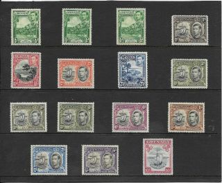 Grenada 1938 - 50 Set (less 1/4d) Mainly Mnh. ,  Extra Types.  Sg.  153 - 163e.  (388)