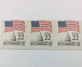 Scott Us 2115f Imperf Coil Error,  Strip Of 3 Flag Over Capitol Dome Mnh 1985