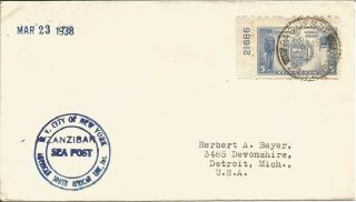 Maritime Mail Cover Posted On Board Smv City Of York To Zanzibar 1938 U688