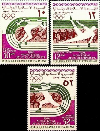 Mauritania 1976 Montreal Olympics Athletics Good Set Of 3 Fine Stamps