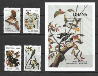 Ghana 1985 J.  J.  Audubon Set Of 4 & Mini Sheet Birds Nh