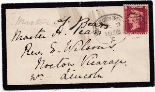 1858 Dec 9 Burton Upon Trent Spoon Postmark 1d Star Mourning Cover To Lincoln