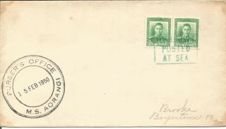 Maritime Mail Cover Posted On Board Ms Aorangi 15 Feb 1950 & Ship Postcard U624