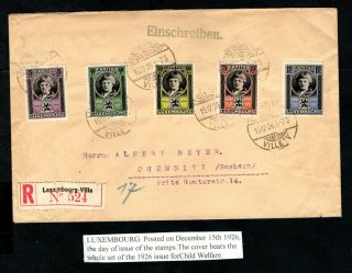 Luxembourg - 1926 Child Welfare Set On Registered First Day Cover To Germany