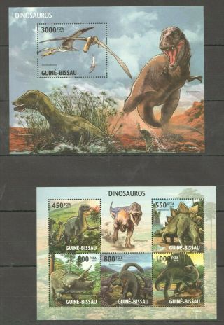 Bc714 2010 Guinea - Bissau Fauna Prehistoric Animals Dinosaurs 1kb,  1bl Mnh
