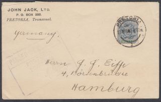 Boer War; Pretoria Rectangular Censor Cachet To Hamburg; 1902