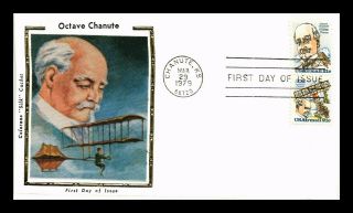 Us Cover Octave Chanute Aviation Pioneer Air Mail Fdc Pair Colorano Silk Cachet