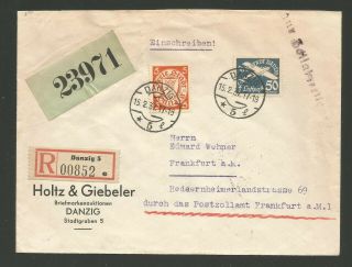 1937 Danzig Registered Airmail Cover To Germany