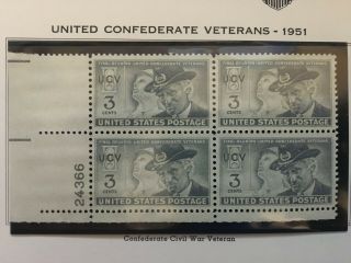 1951 3¢ Stamps - United Confederate Veterans Final Reunion - Scott 998 Mnh