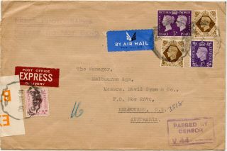Gb Australia Airmail Express Delivery Cover By Horseshoe Route Press Censor Seal