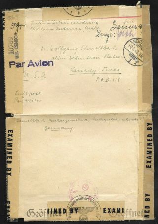 Germany 1943 Censored Cover,  Letter To Interned Enemy Alien At Kenedy Texas